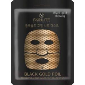 Маска для лица тканевая Skinlite Фольгированная черное золото