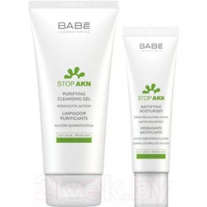 Набор косметики для лица Laboratorios Babe AKN очищающий гель 200мл + матирующая увлажняющая эмульсия 50мл