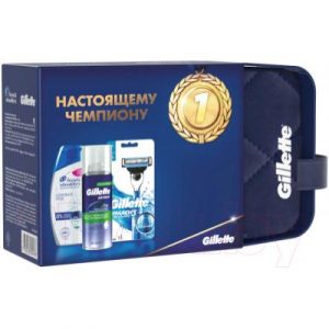 Набор косметики для тела и волос Gillette Станок M3 Start+1к+пена+шампунь+косметичка