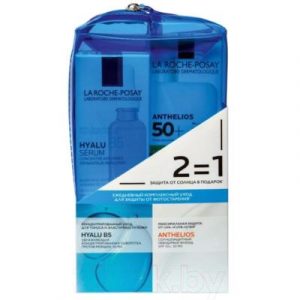 Набор косметики для лица La Roche-Posay Сыворотка увлажн Гиалу В5+Флюид Anthelios Shaka SPF50+косметичка