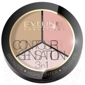 Палетка теней для век Eveline Cosmetics Contour Sensation 3-в-1 Paleta 01 Pink Beige