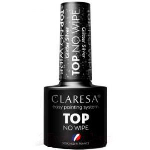 Топ для гель-лака Claresa Top No Wipe Glitter Silver без лип слоя с серебристым шиммером