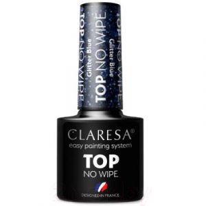 Топ для гель-лака Claresa Top No Wipe Glitter Blue без липкого слоя с синим шиммером